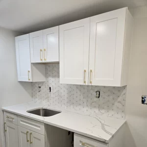 white kitchen cabinets and countertops